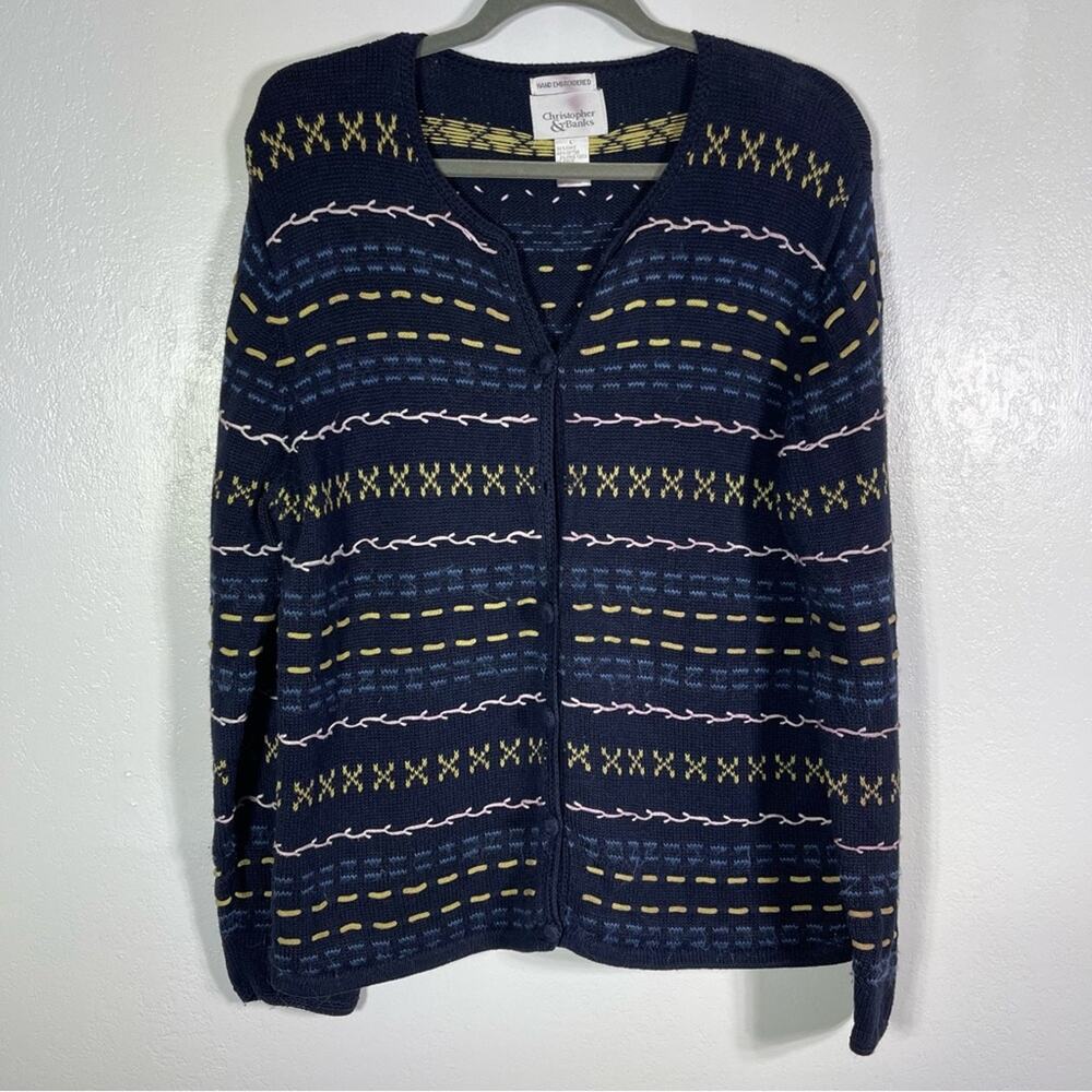Christopher & Banks, Hand Embroidered Cardigan. Size Large. Good used condition!